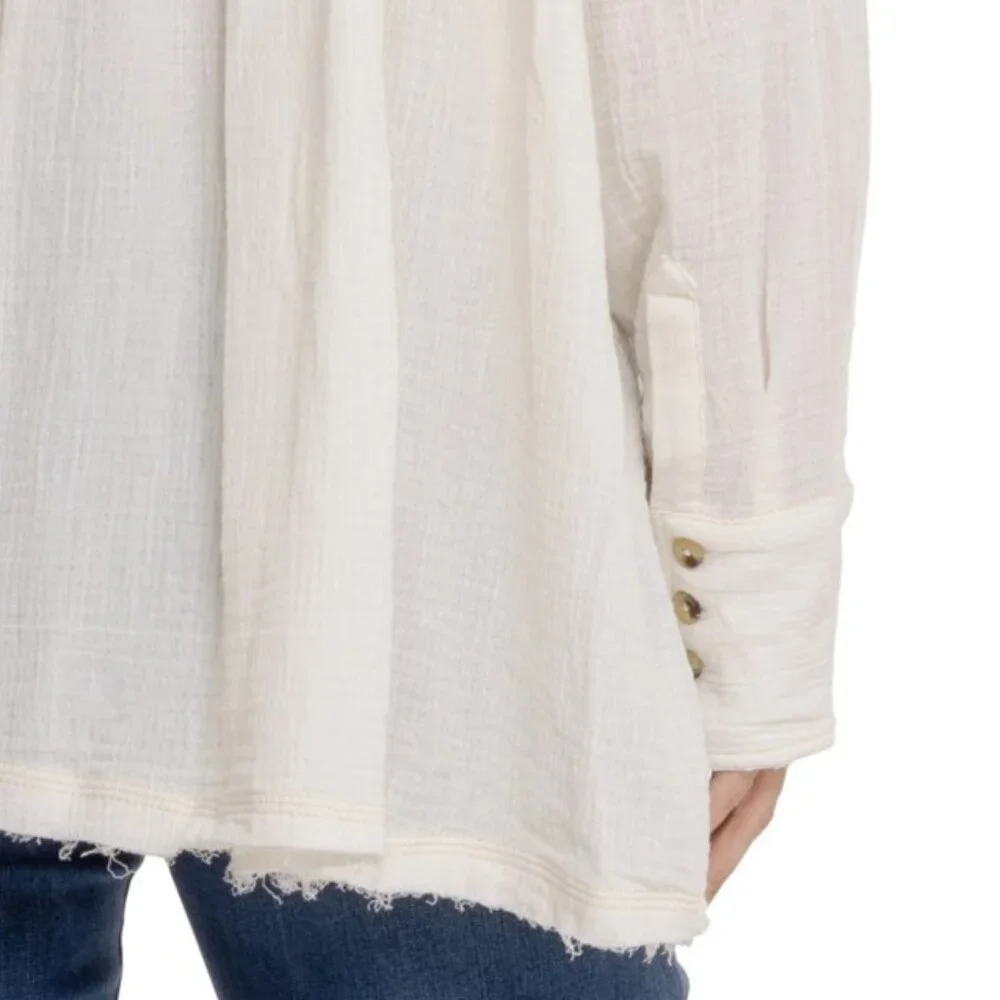 new Free People Cardiff 100% Cottone  GAUZY!  Button-Down Shirt Tunic 3Y2 267
